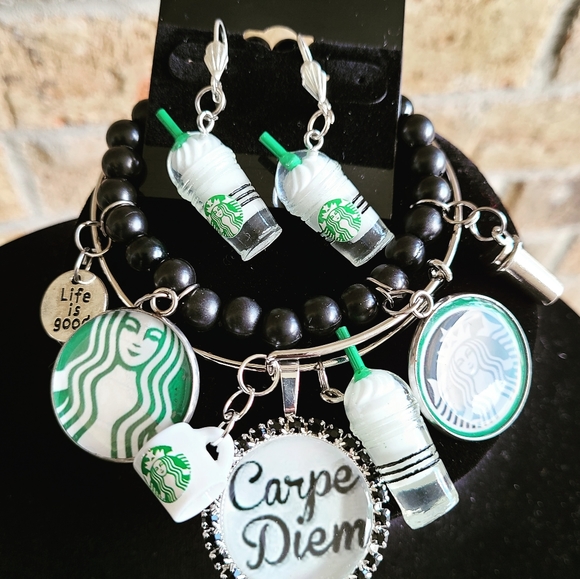 Starbucks Beaded bracelet set with earrings - Picture 1 of 1